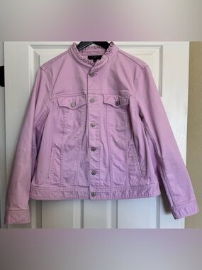 Talbots Pink Ruffle-Neck Denim Jacket